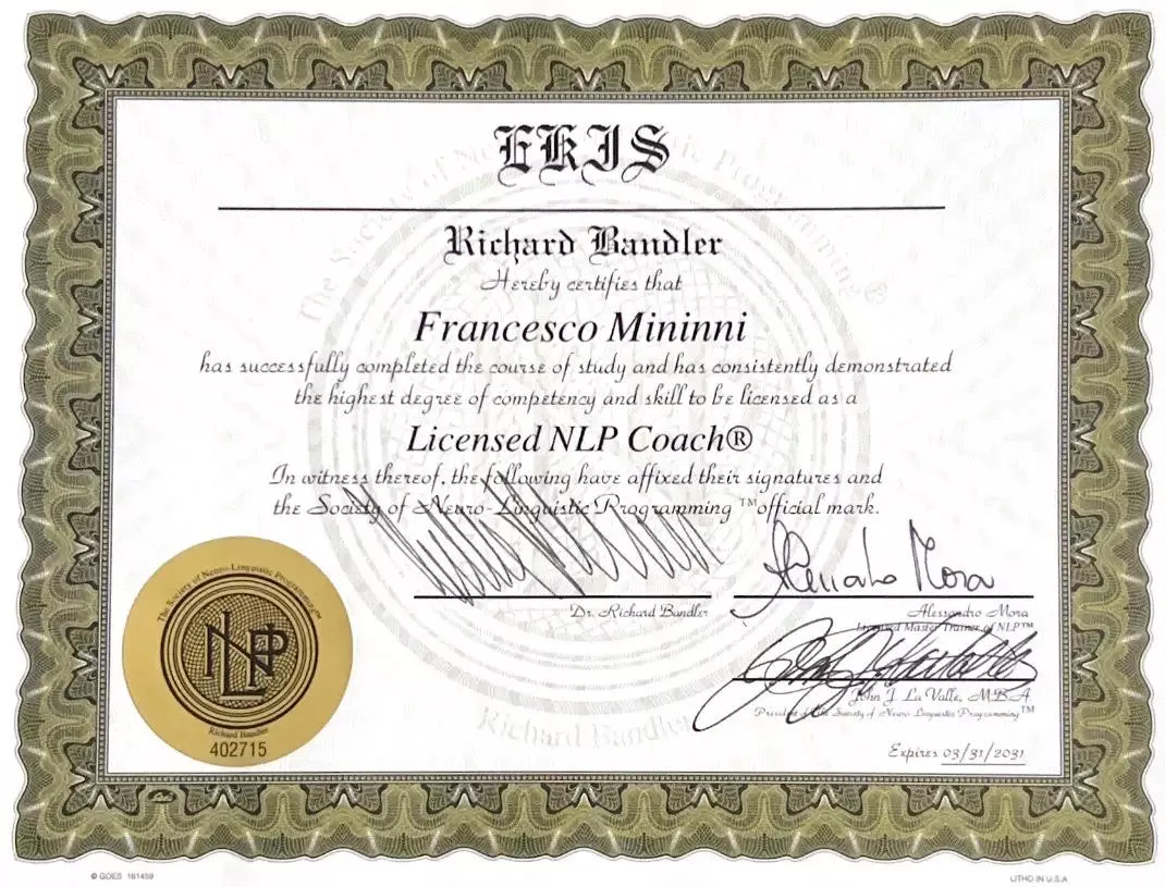attestato licenza NLP Coach